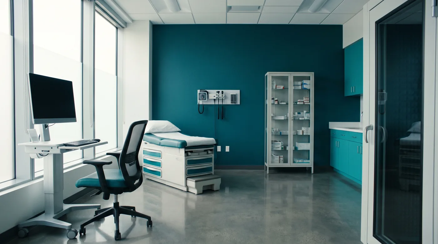 Sala de ambulatório ocupacional montada dentro de uma empresa